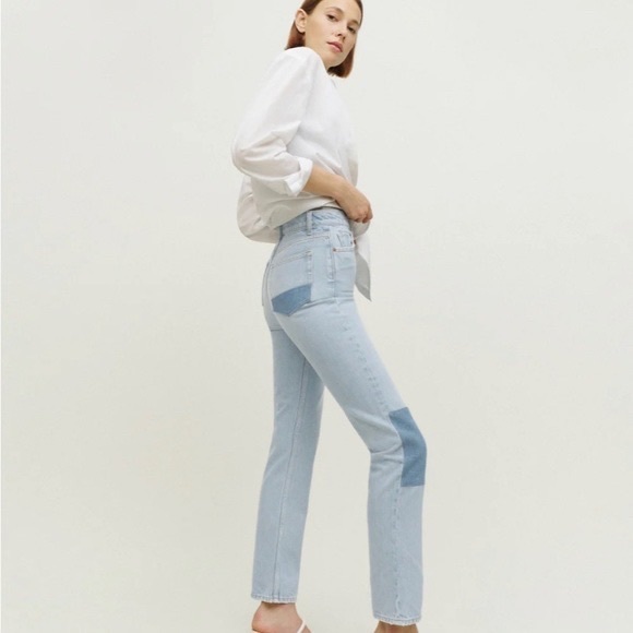 NWT Reformation Cynthia Patch High Rise Straight Jeans / Tahoe Blue - Picture 3 of 4